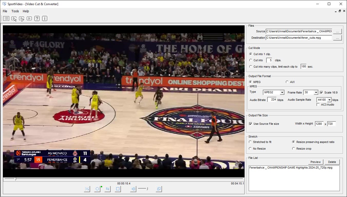 SportVideo, Video Cut